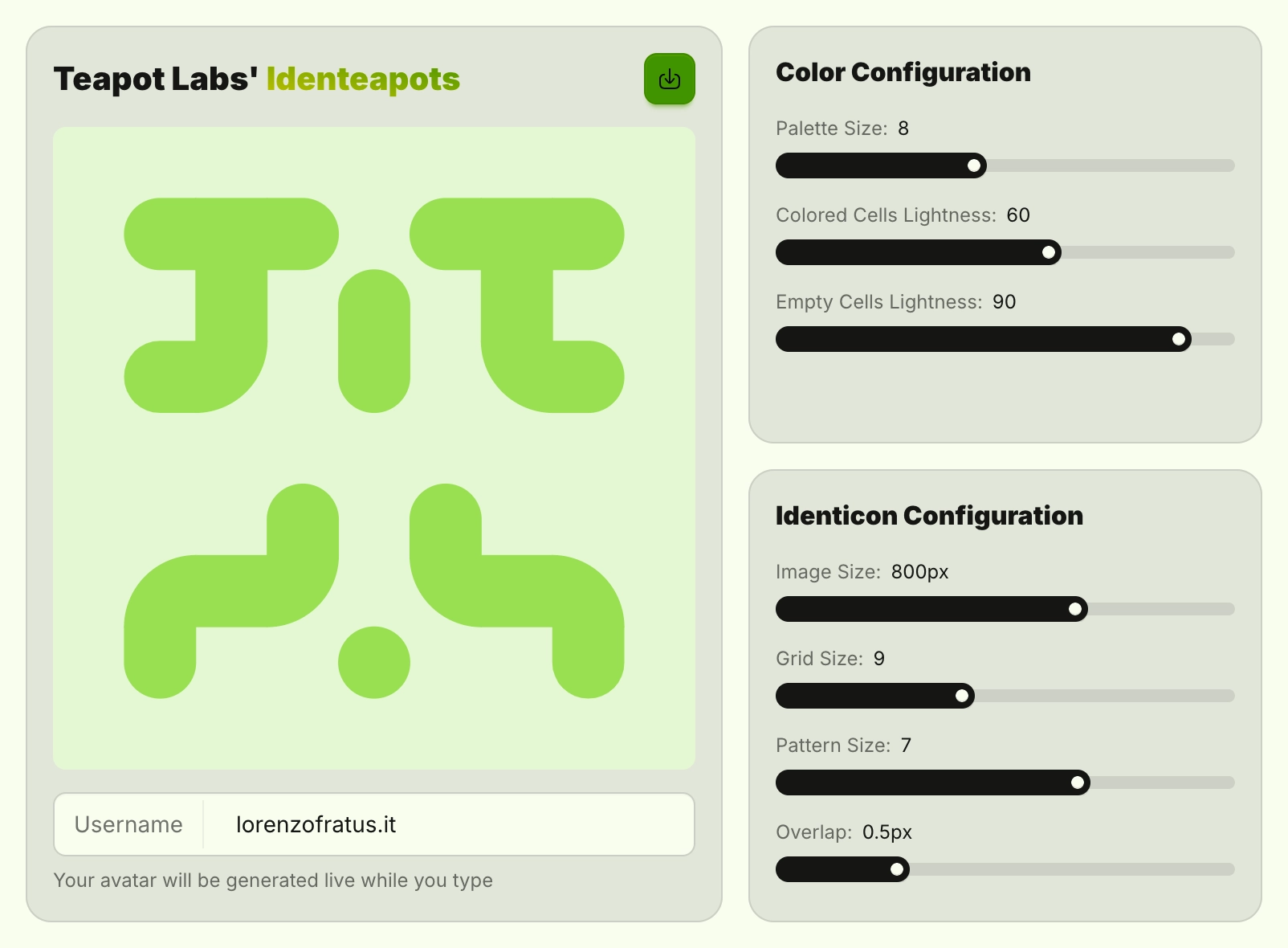 Screenshot dell'applicazione demo di Identeapots