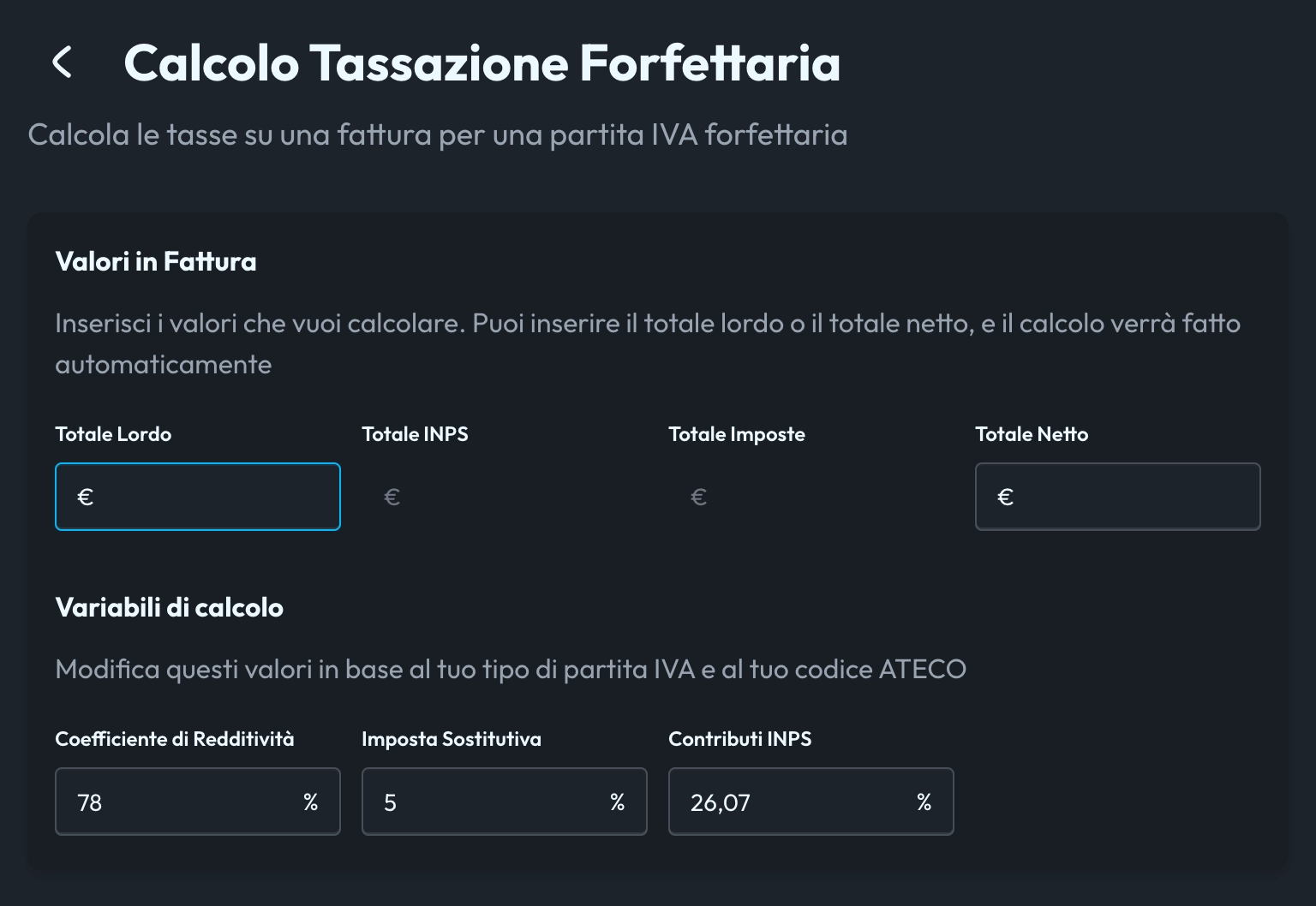 Screenshot di uno degli strumenti